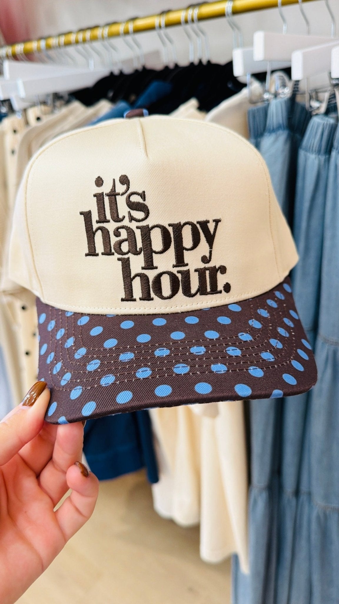 It's Happy Hour Dot Canvas Trucker Hat - Accessories - Hats - Summer Tees
