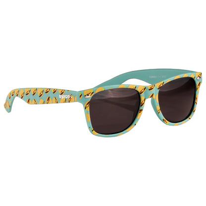 These wayfarer shades boast a fam-bam labor of love! My middle son & I designed this line, inspired by the owner of our local burger joint (aka Island Famous!). Pop art cheeseburgers in teal green? Check! Soft-touch, no-slip, polarized lenses? You bet! Island inspired by own very own special place, Galveston beach.