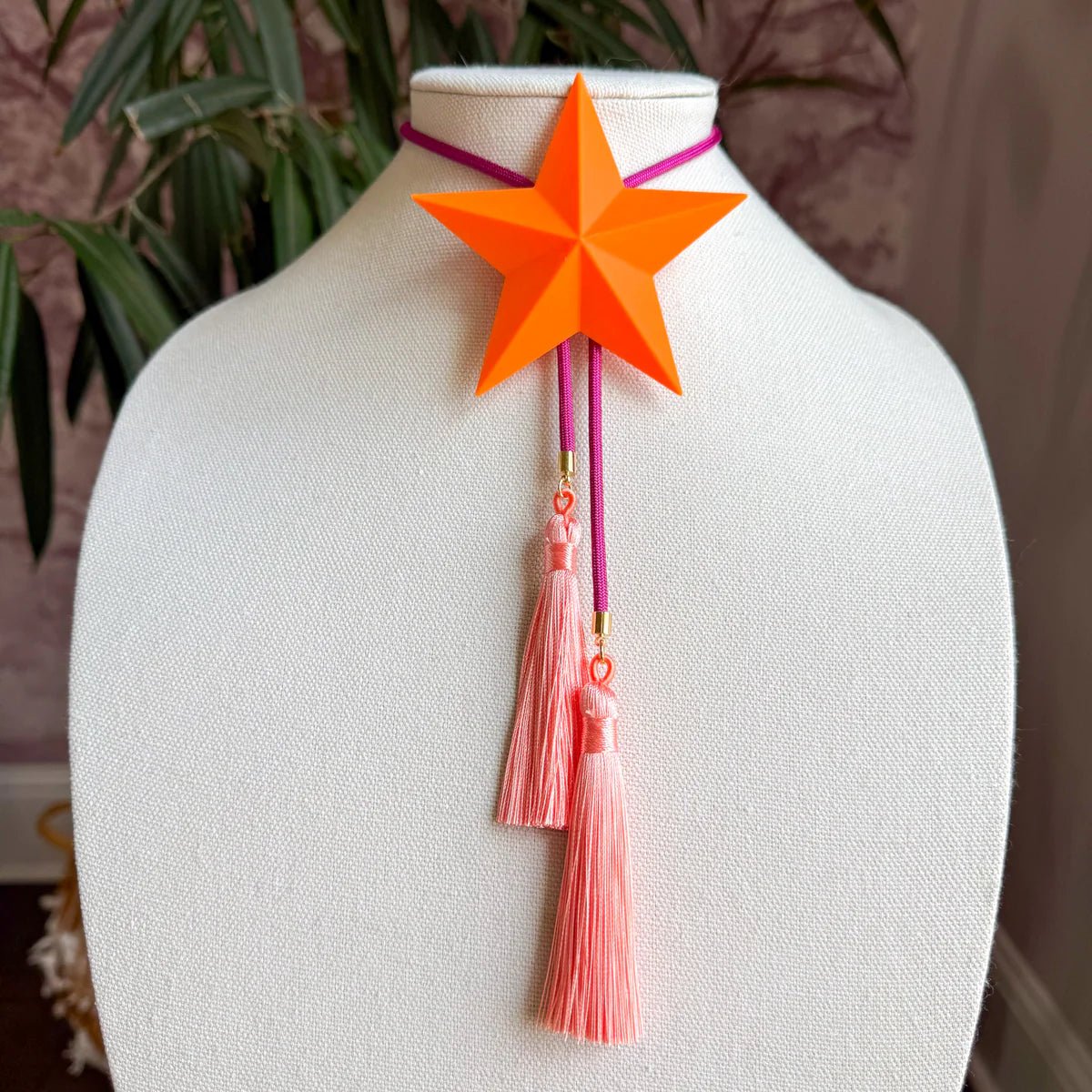 Lone Star Bolo Orange Citrus with Fuchsia & Peach - Jewelry - Necklaces - Rahya