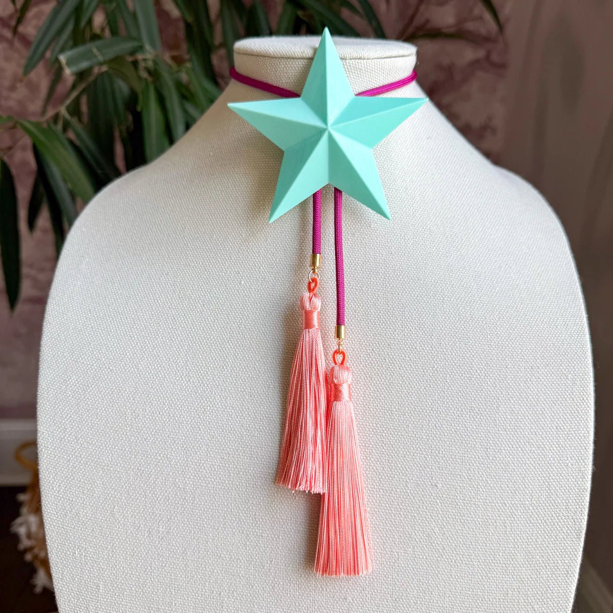 Lone Star Bolo Turquoise with Fuchsia & Peach - Jewelry - Necklaces - Rahya