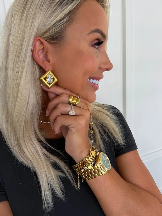 Marilyn Gold Rhinestone Diamond Earrings - Jewelry - Earrings - Chansutt Pearls