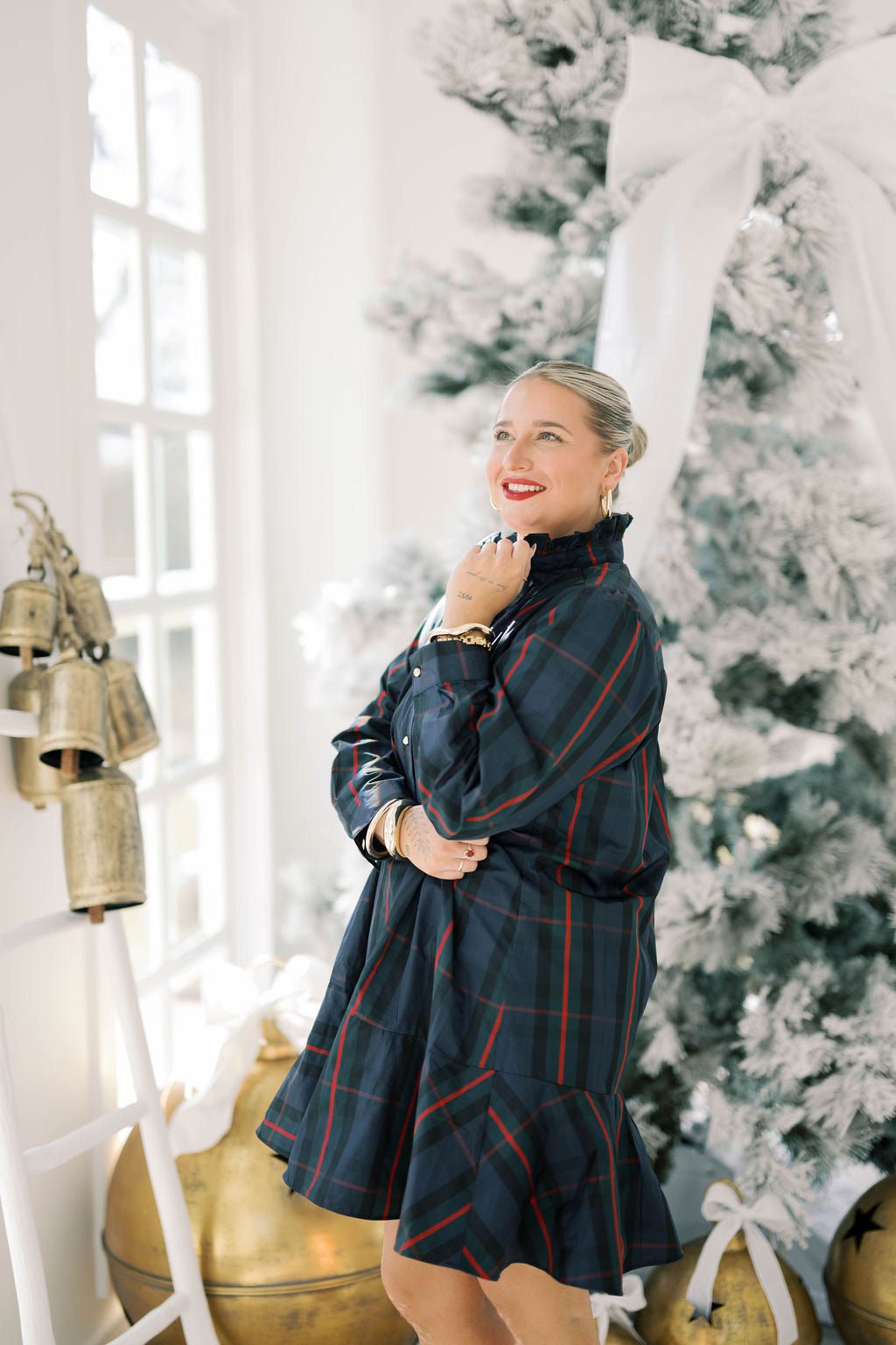 Merry Plaid Collared Mini Dress - Dresses - Heyson