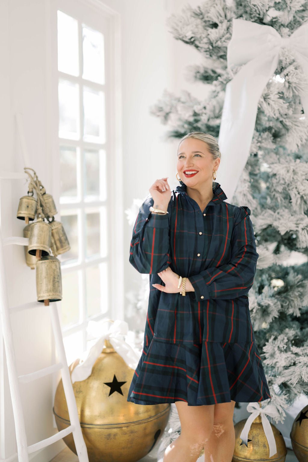 Merry Plaid Collared Mini Dress - Dresses - Heyson