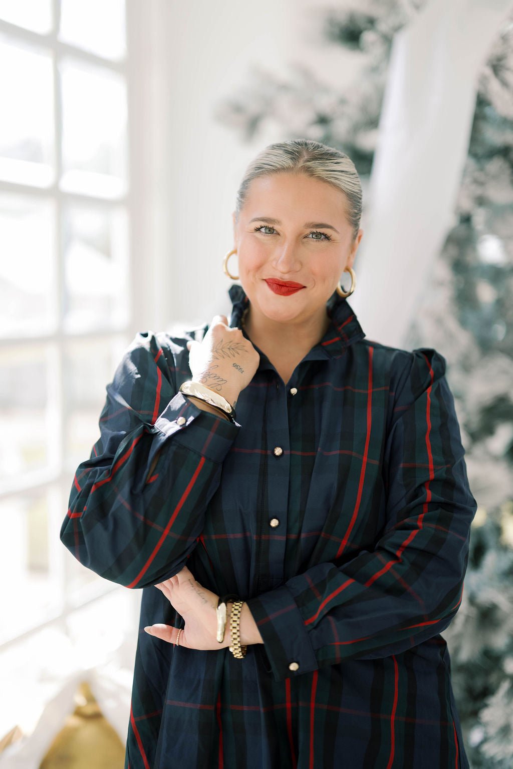 Merry Plaid Collared Mini Dress - Dresses - Heyson