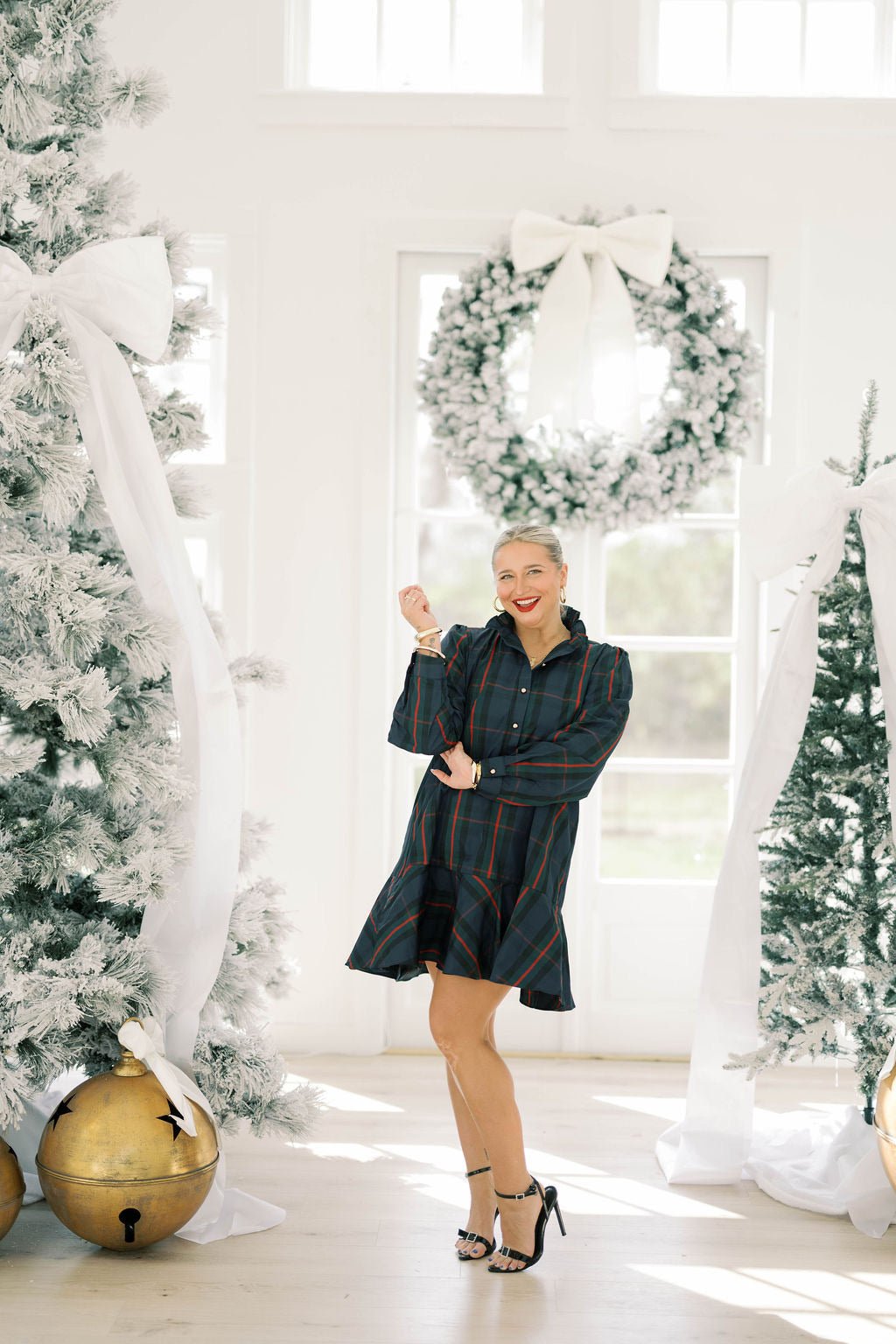 Merry Plaid Collared Mini Dress - Dresses - Heyson