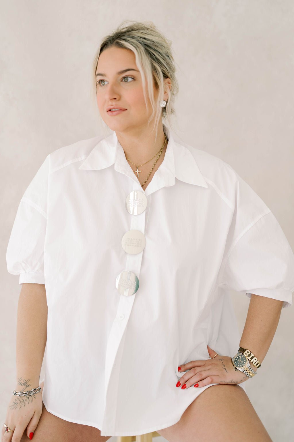 Message Me Oversized Button Down Top - Tops - Blouses - Q2