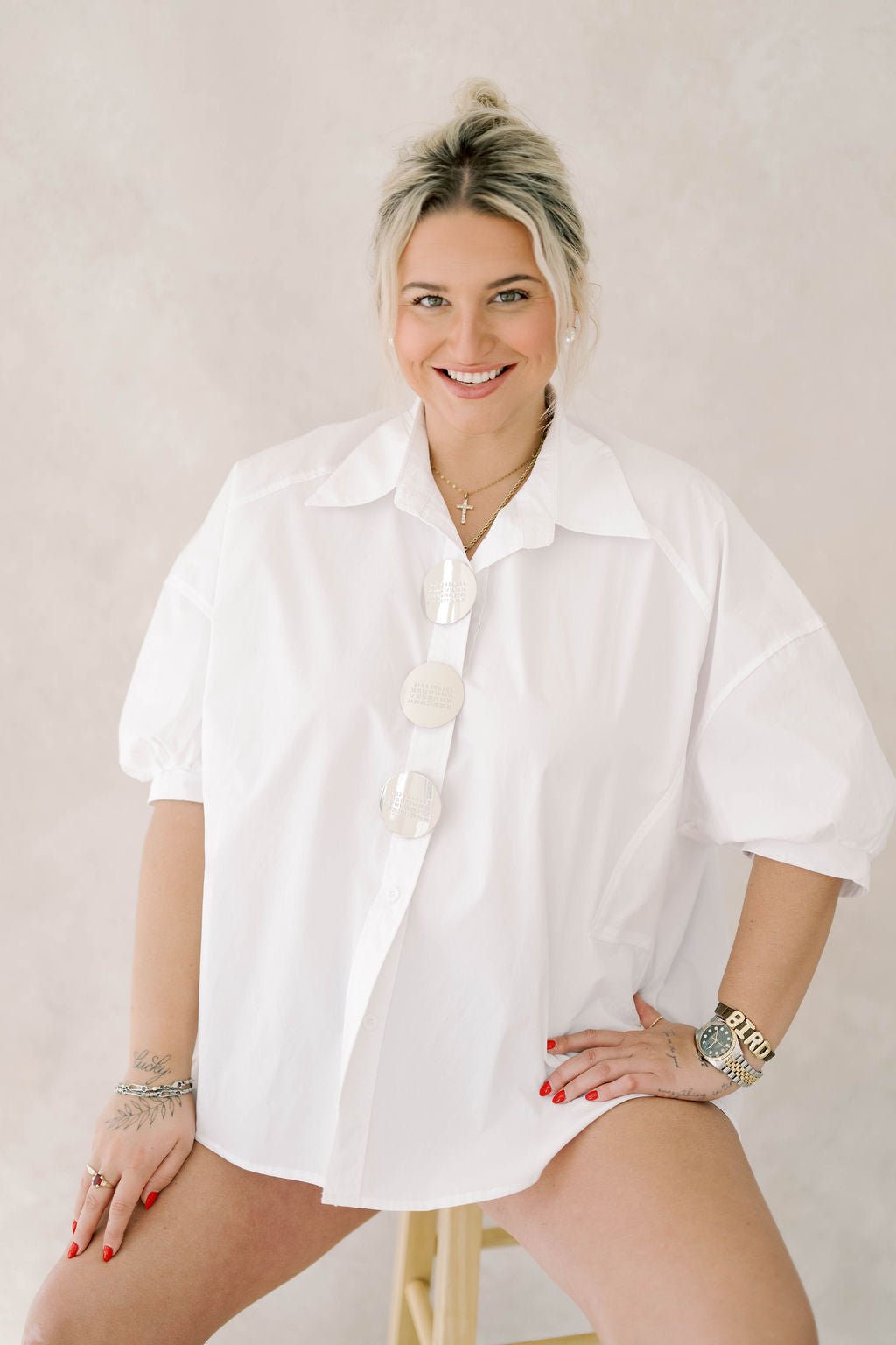 Message Me Oversized Button Down Top - Tops - Blouses - Q2