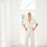 My Pleasure Cream Denim Jumpsuit - Jumpsuits - She & Sky