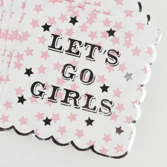 Get ready to bring a sparkle of elegance and entertainment to any event with Disco Party Paper Beverage Napkin Packs! These wonderful paper napkins feature scalloped edges and sweet pink stars with silver writing that reads, "Let's Go Girls." Shining with stylishness, these gorgeous napkins bring out the glitz and glamor in any gathering. 