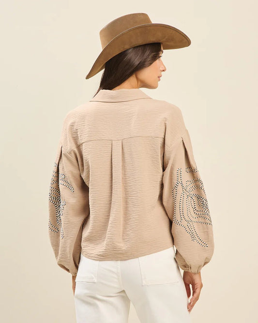 Nashville Nights Embroidered Balloon Sleeve Top - Tops - Blouses - Able
