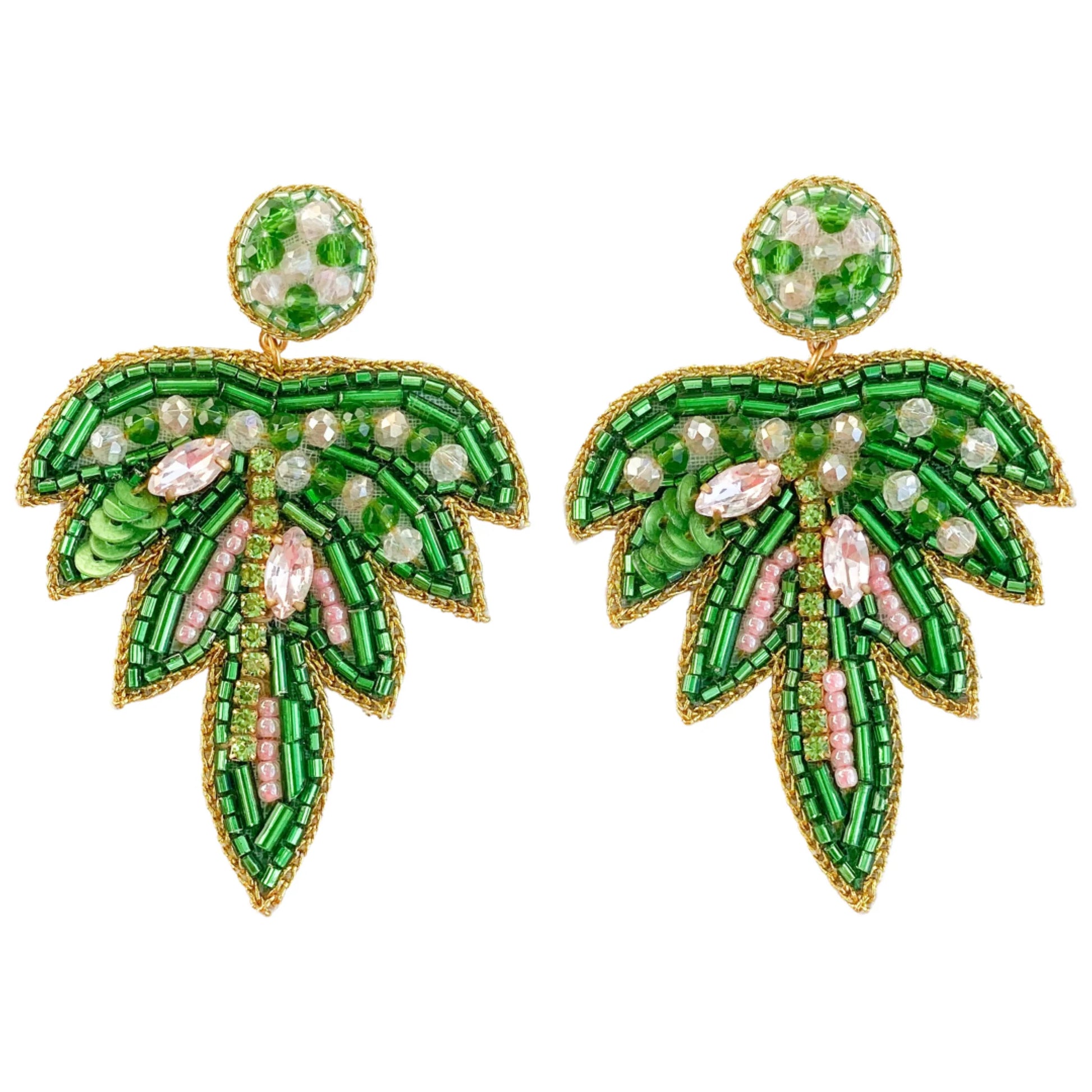 Our Palm Beach Earrings are designed by us in USA and handmade in Jaipur, India by women artisans using high quality beads, gemstones and crystals, they are hypoallergenic with a 14k gold plated post. Their base is a very soft suede fabric, making them VERY lightweight. You will not feel you are wearing earrings!