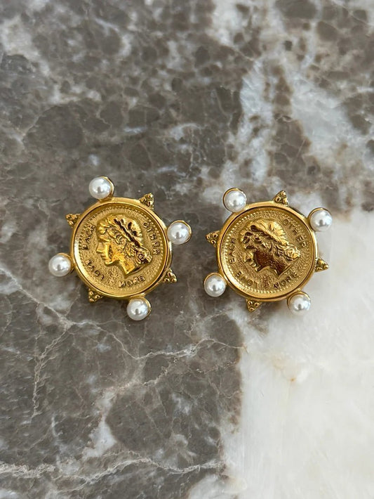 Pearl Gold Coin Earrings - Jewelry - Earrings - Chansutt Pearls