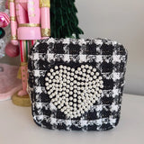 Pearl Heart Mini Black Tweed Travel Bag - Accessories - Travel - Kenz Kustomz