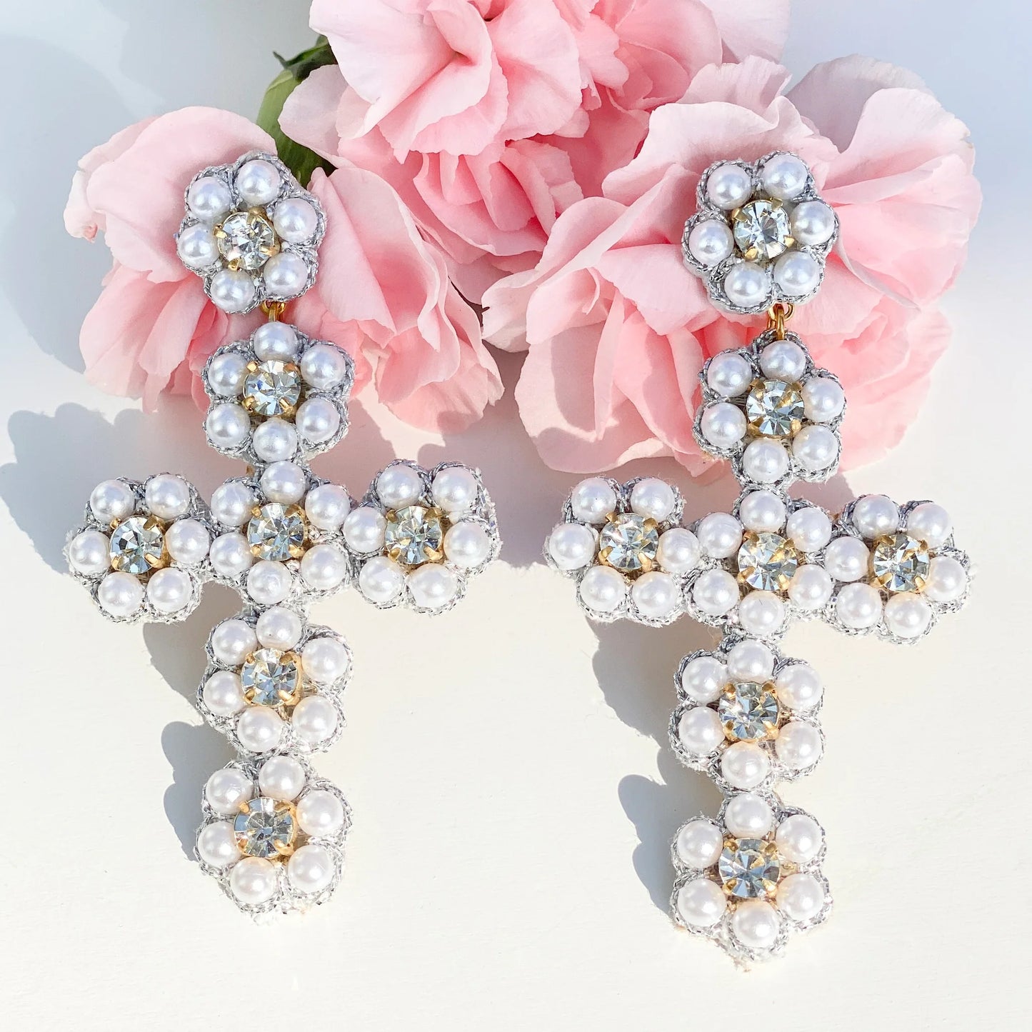 Theresa Pearl Cross Earrings