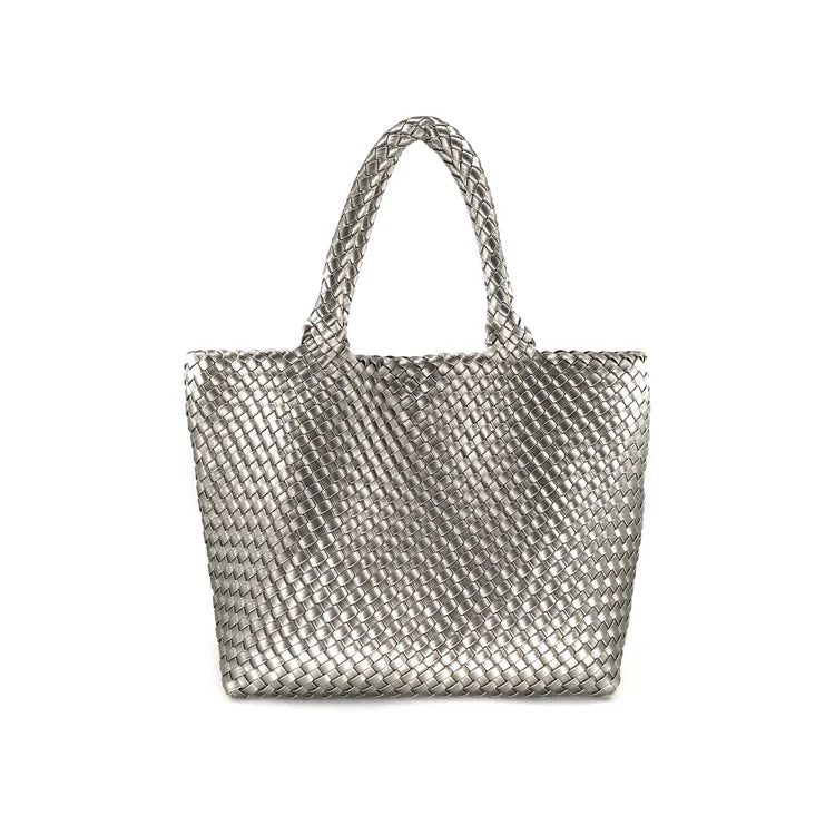 Pewter Woven Large Tote Handbag - Bags - Totes - BC Bags