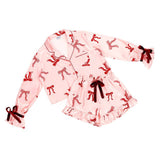 Pink Bow Long Sleeve Ruffle Shorts PJ Set - Loungewear - Bella Sleep & Spa