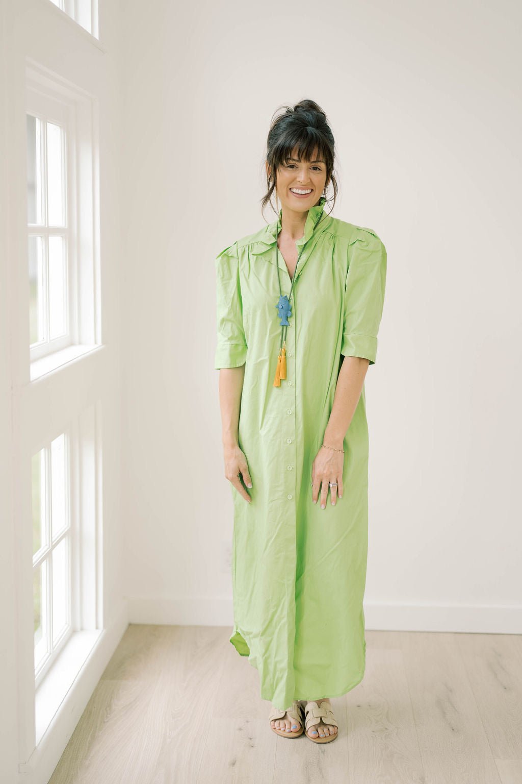 Pop of Color Midi Shirt Dress - Dresses - Adrienne