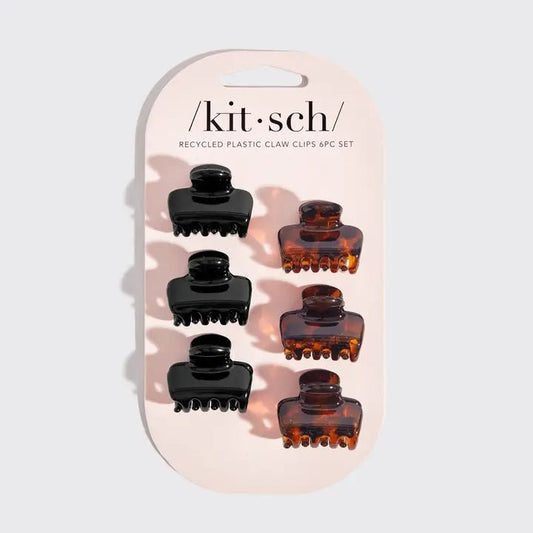 Recycled Plastic Mini Puffy Claw Clips 6pc Set - Black/Tort - Accessories - Hair - Kitsch