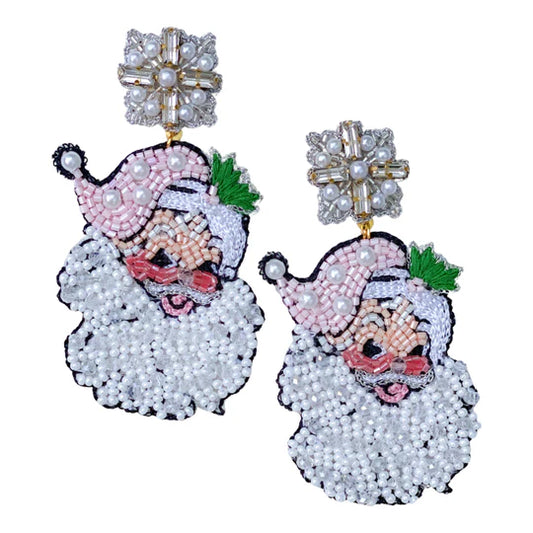 Happy Ho Ho Holidays!!! Celebrate Christmas with the cutest beaded Vintage Pink Santa Claus Earrings. The craftsmanship on this piece is very unique!  We hope you love it as much as we do.  Length 2.5” Width 1.7” Very Lightweight