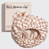 Satin Lined Flexi Shower Cap - Terracotta Checker - Accessories - Hair - Kitsch