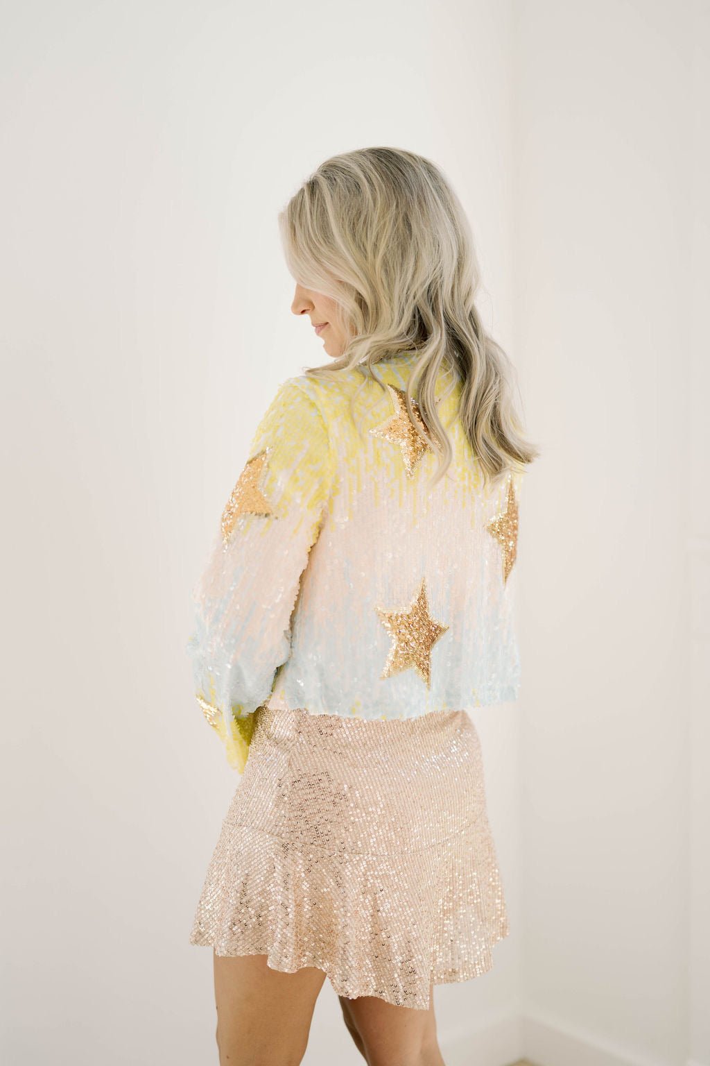 Shine Bright Sequin Star Crop Cardigan - Outerwear - Jackets - Blue B