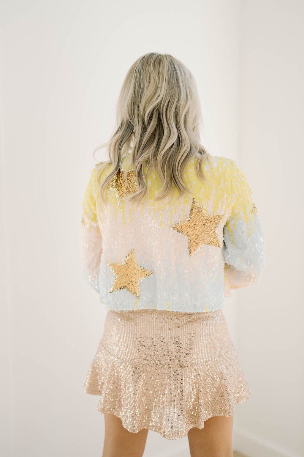 Shine Bright Sequin Star Crop Cardigan - Outerwear - Jackets - Blue B