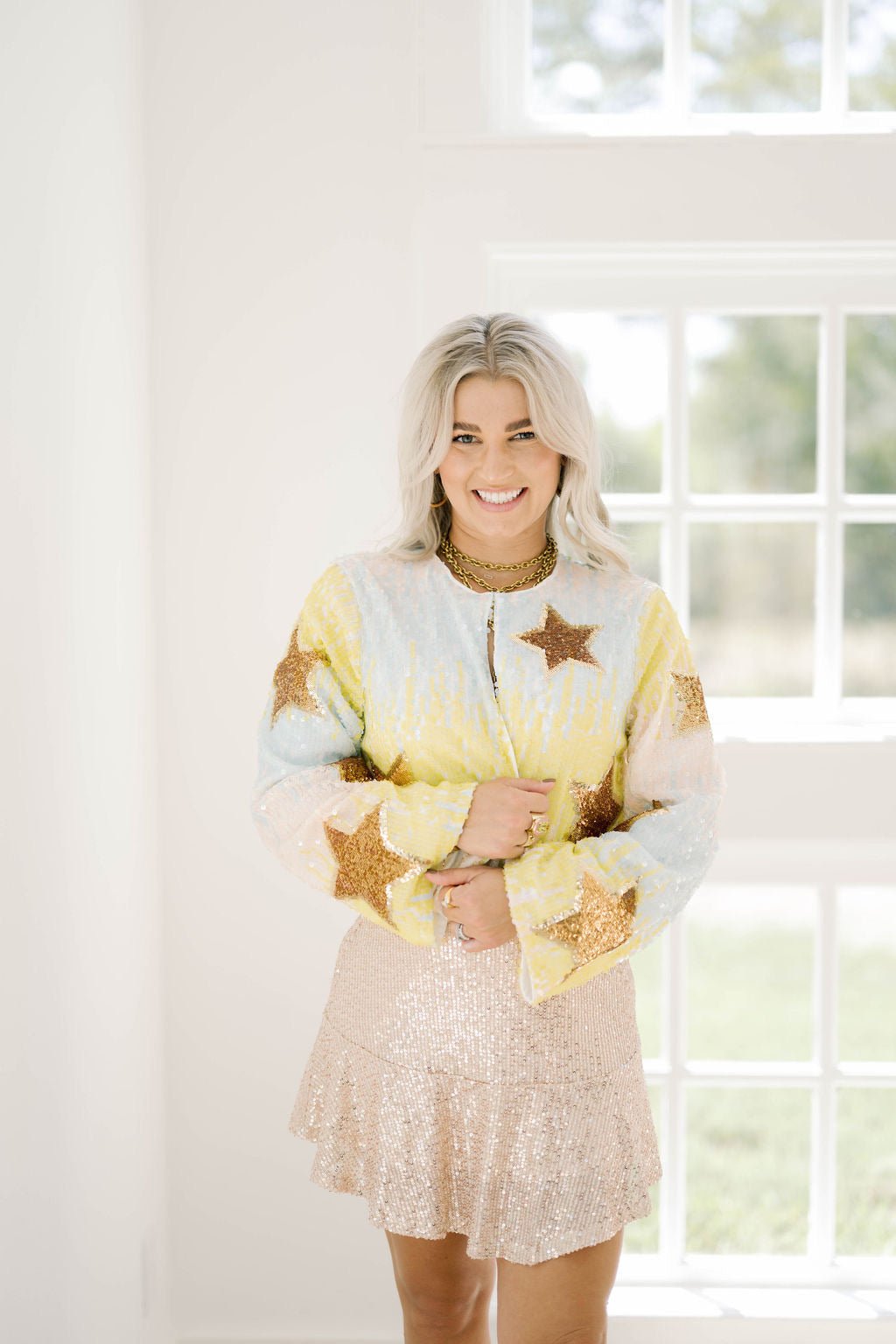 Shine Bright Sequin Star Crop Cardigan - Outerwear - Jackets - Blue B