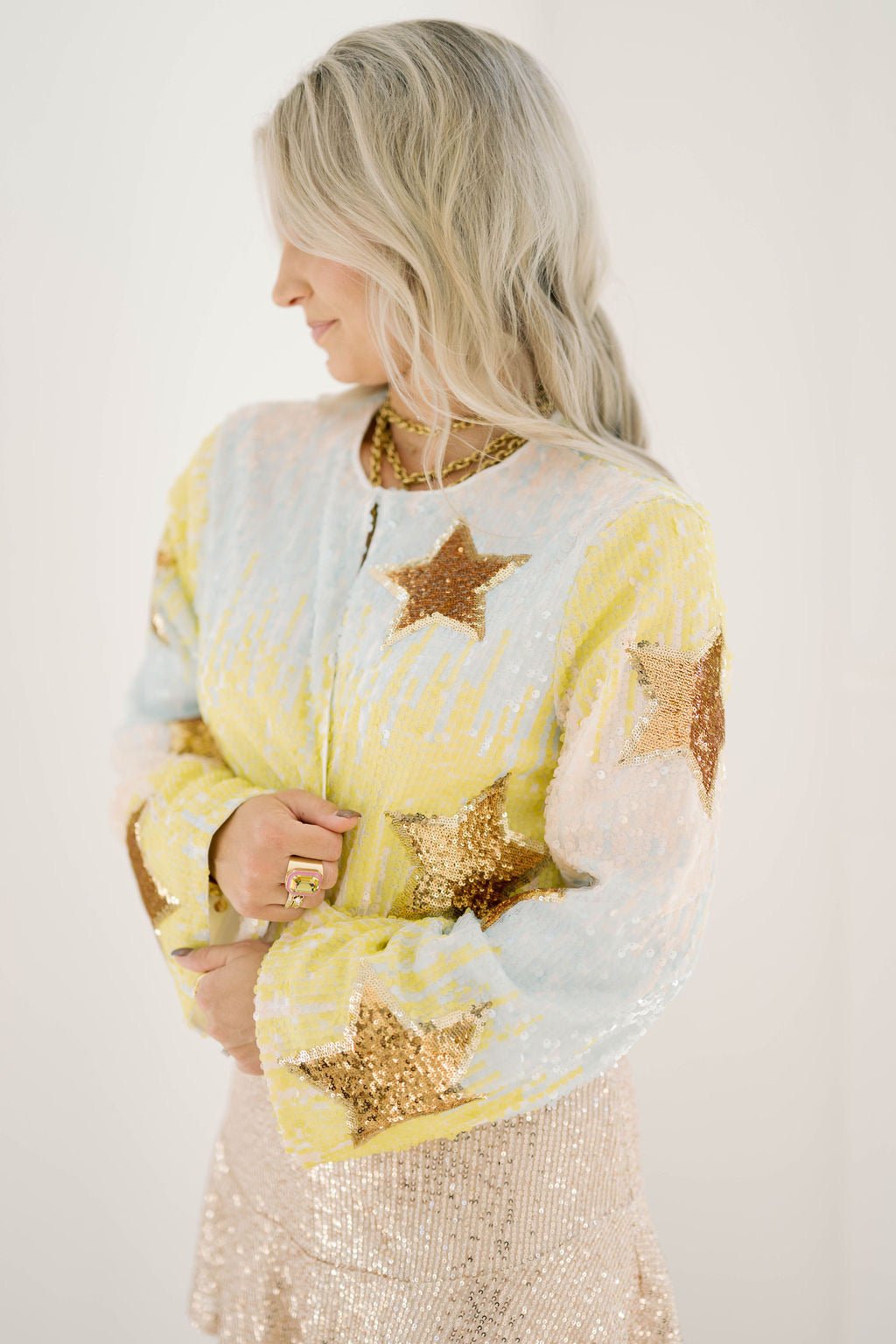 Shine Bright Sequin Star Crop Cardigan - Outerwear - Jackets - Blue B