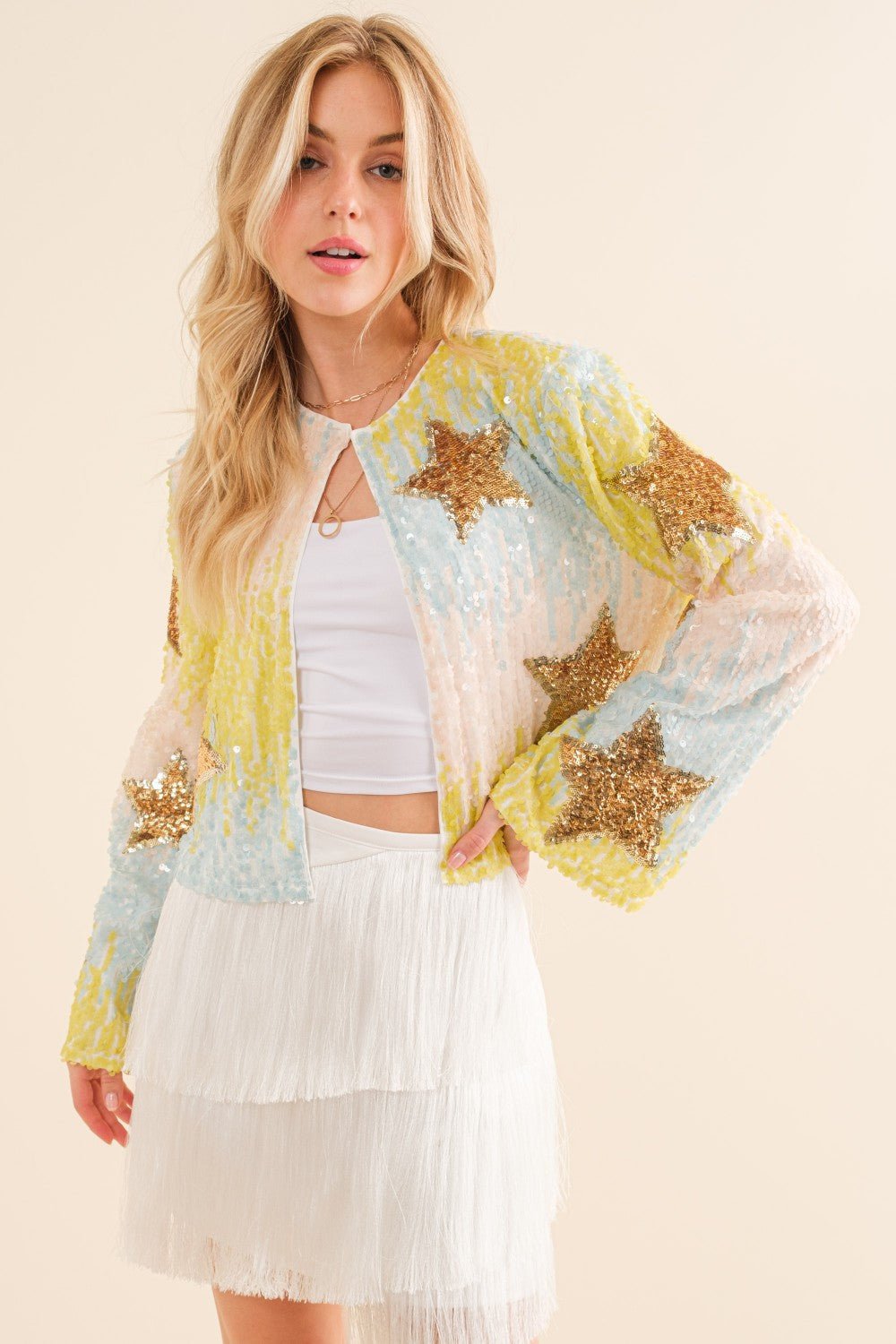 Shine Bright Sequin Star Crop Cardigan - Outerwear - Jackets - Blue B