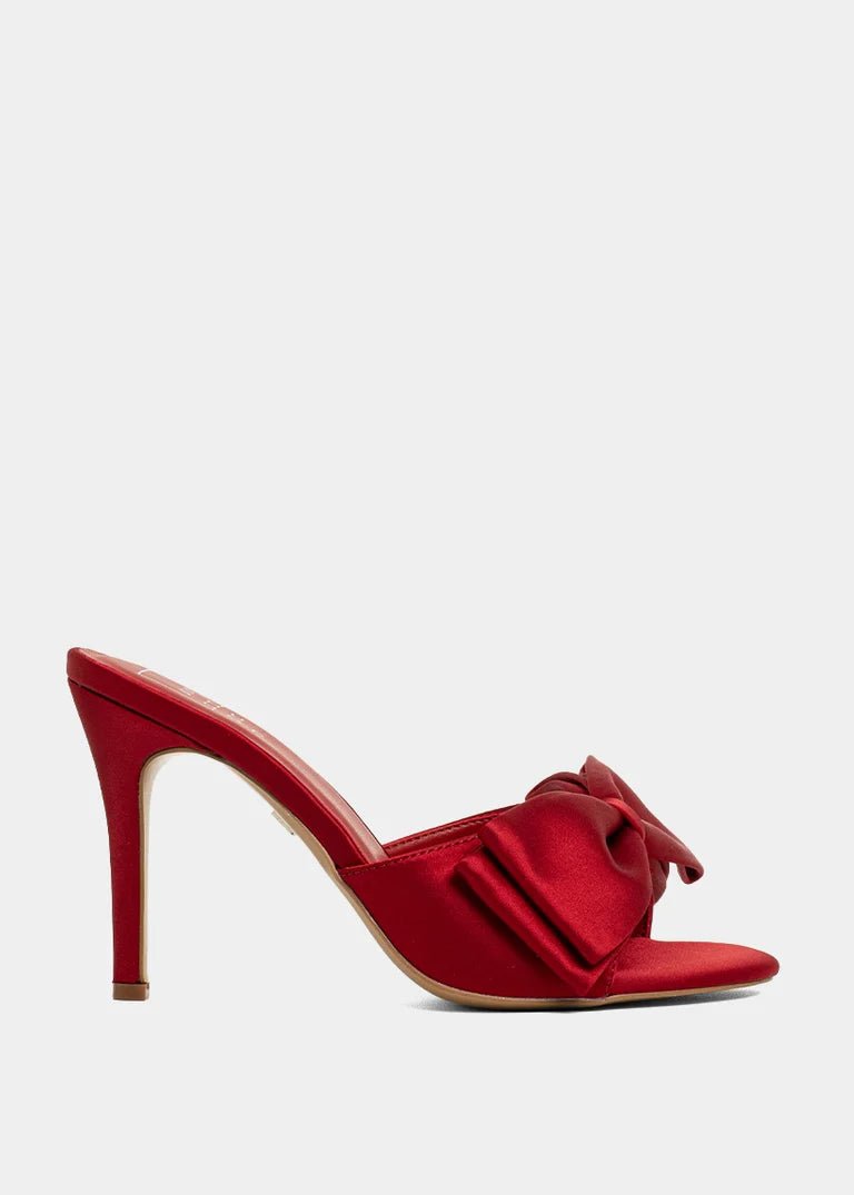 ShuShop Elena Red Satin Bow Heels - Shoes - Heels - ShuShop