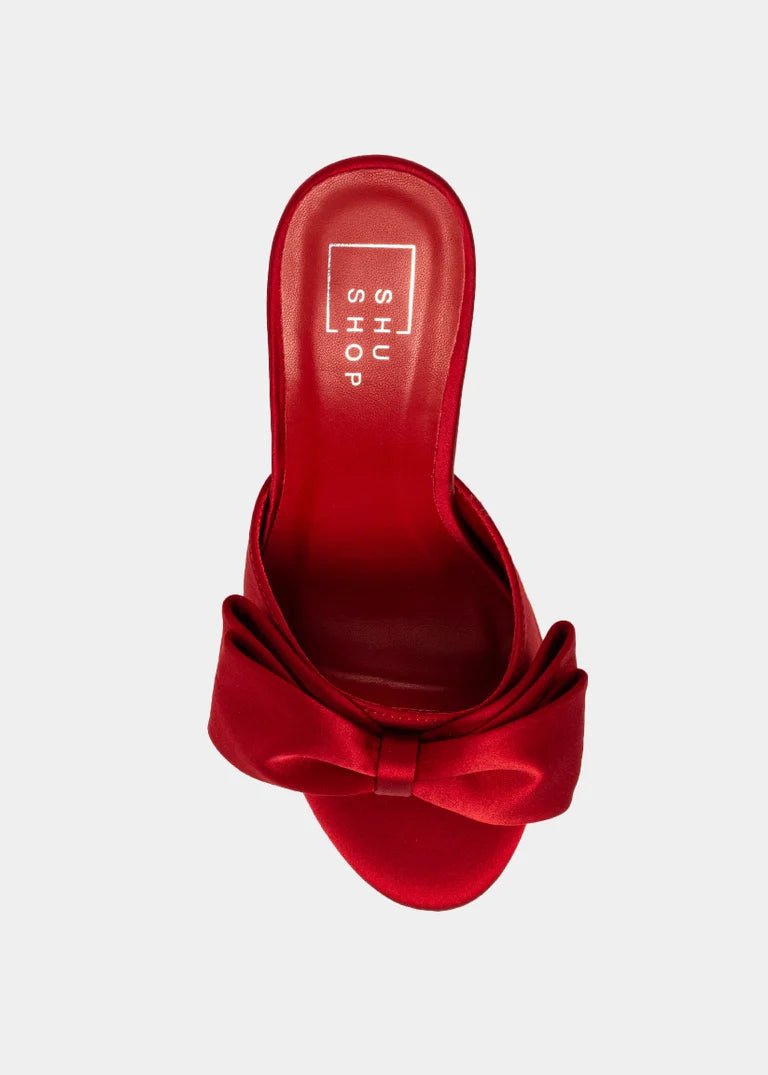 ShuShop Elena Red Satin Bow Heels - Shoes - Heels - ShuShop