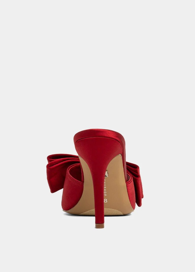 ShuShop Elena Red Satin Bow Heels - Shoes - Heels - ShuShop