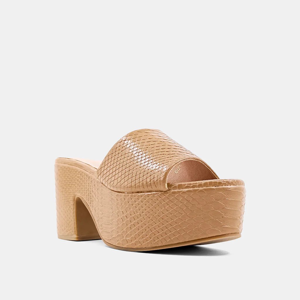 ShuShop Tan Snake Giza Platform Sandal - Shoes - Heels - ShuShop