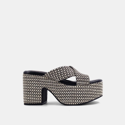 ShuShop Black/White Imelda Slip - On Wedge Heel - Shoes - Heels - ShuShop