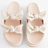 ShuShop Cream Kiki Bow Platform Sandal - Shoes - Sandals - ShuShop