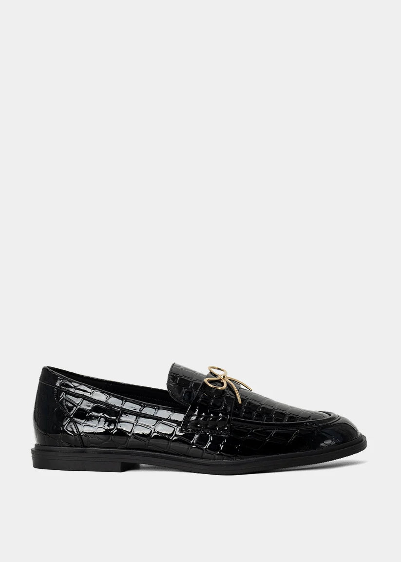 ShuShop Toulouse Black Croc Loafer - Shoes - Flats - ShuShop