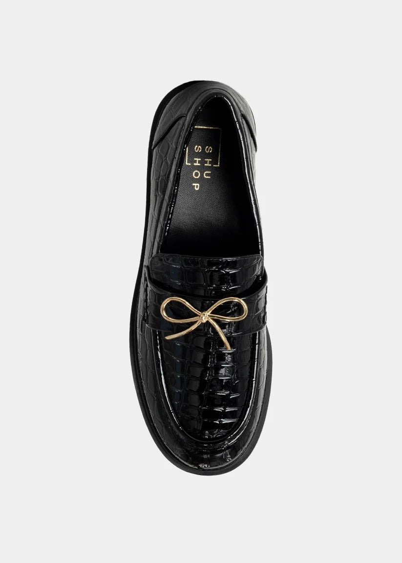 ShuShop Toulouse Black Croc Loafer - Shoes - Flats - ShuShop