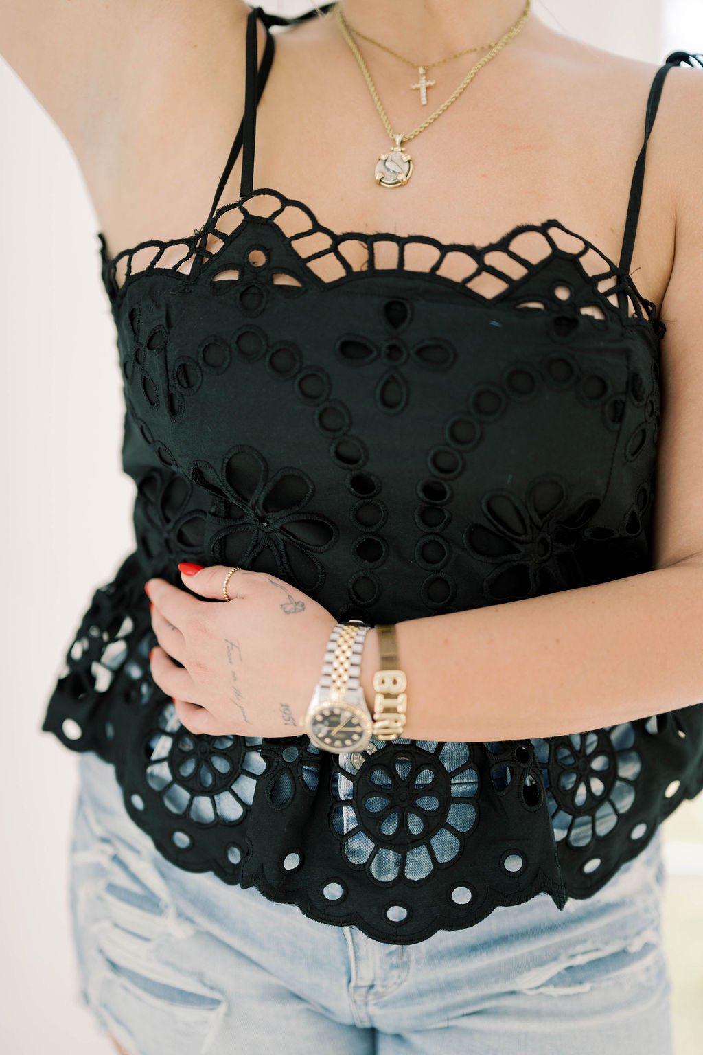 Simple Moments Eyelet Top - Tops - Tanks - Needii