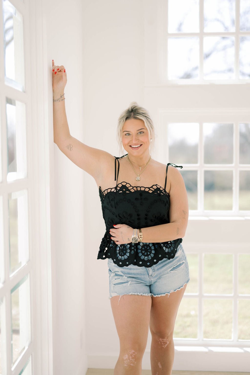 Simple Moments Eyelet Top - Tops - Tanks - Needii