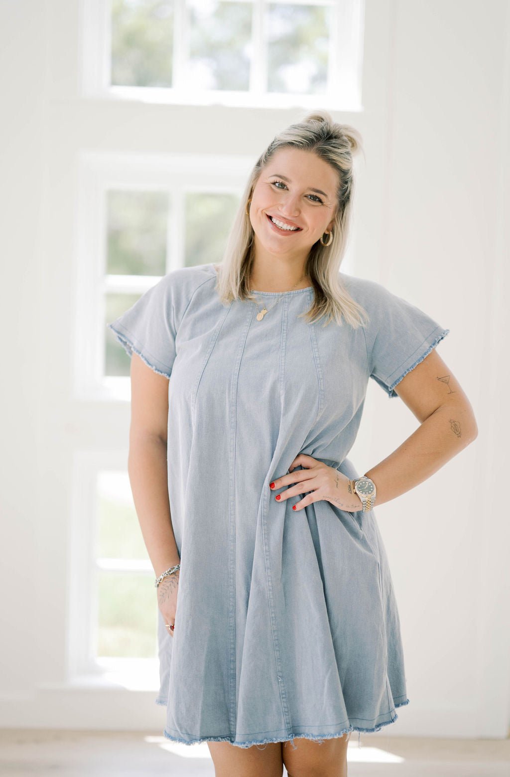 Simply Charming Woven Denim Dress - Dresses - She & Sky