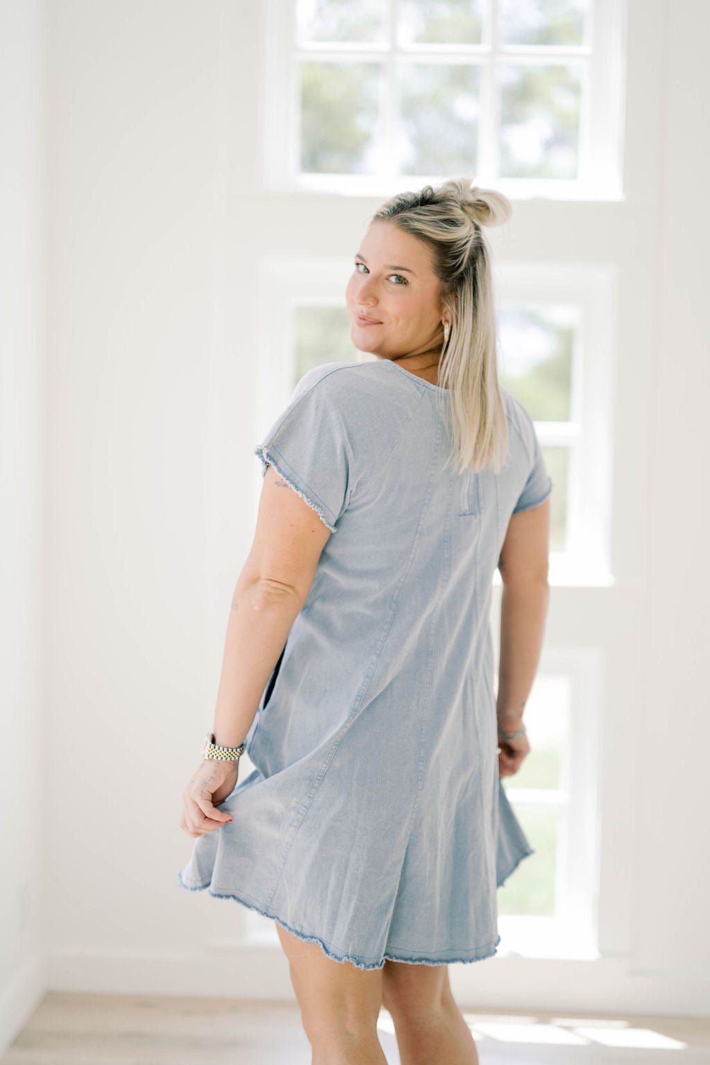 Simply Charming Woven Denim Dress - Dresses - She & Sky