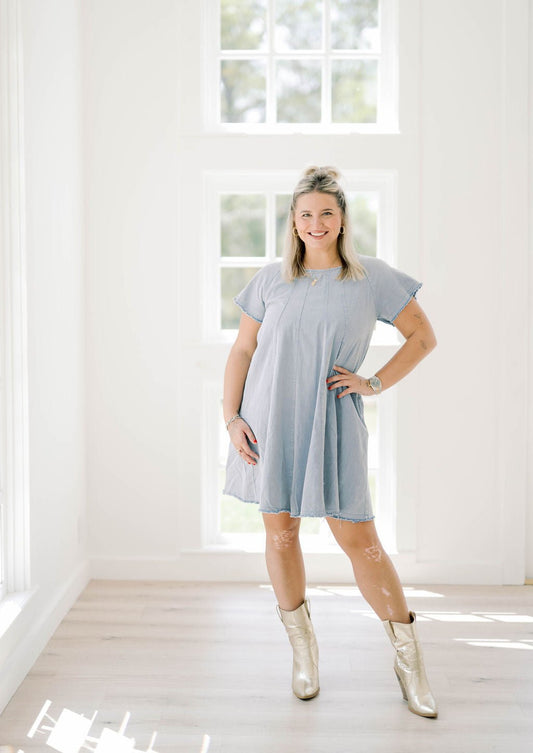 Simply Charming Woven Denim Dress - Dresses - She & Sky