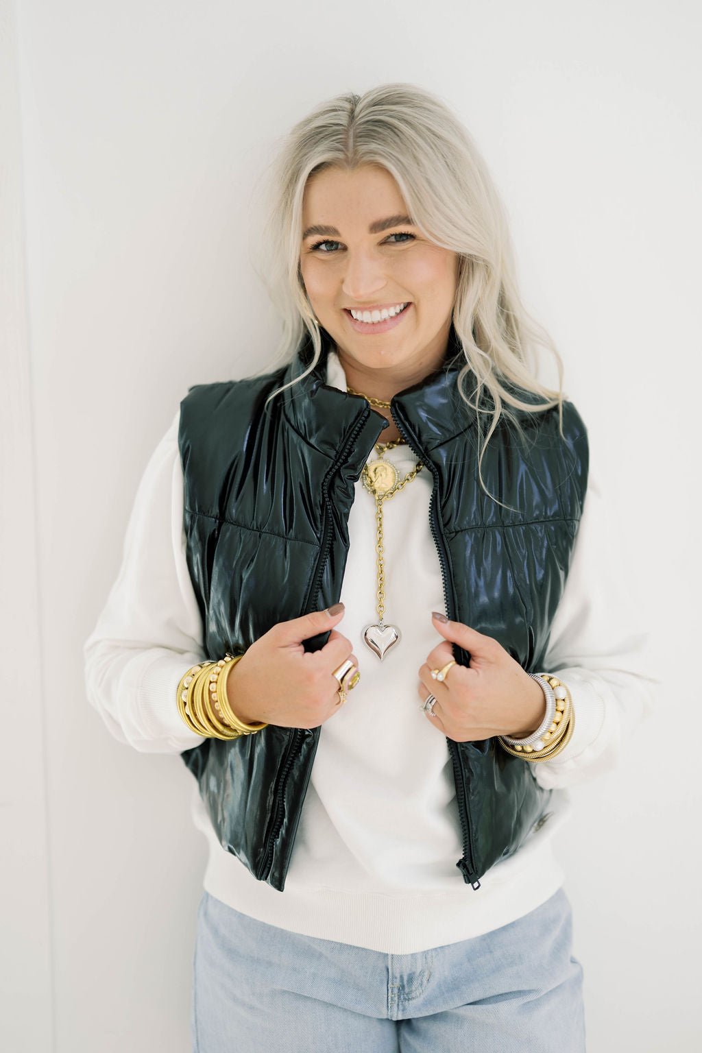 Simply Cozy Shiny Crop Puff Vest - Outerwear - Vests - Blue B