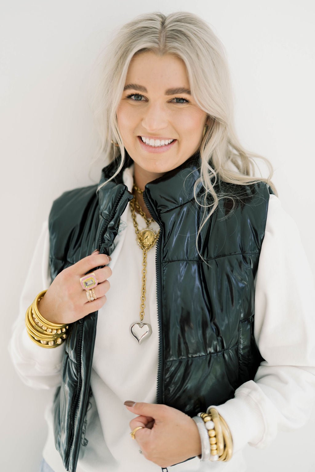 Simply Cozy Shiny Crop Puff Vest - Outerwear - Vests - Blue B