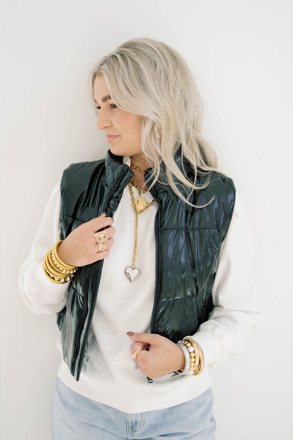 Simply Cozy Shiny Crop Puff Vest - Outerwear - Vests - Blue B