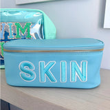SKIN Blue Leather Travel Makeup Bag - Accessories - Travel - Kenz Kustomz