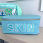 SKIN Blue Leather Travel Makeup Bag - Accessories - Travel - Kenz Kustomz