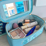 SKIN Blue Leather Travel Makeup Bag - Accessories - Travel - Kenz Kustomz
