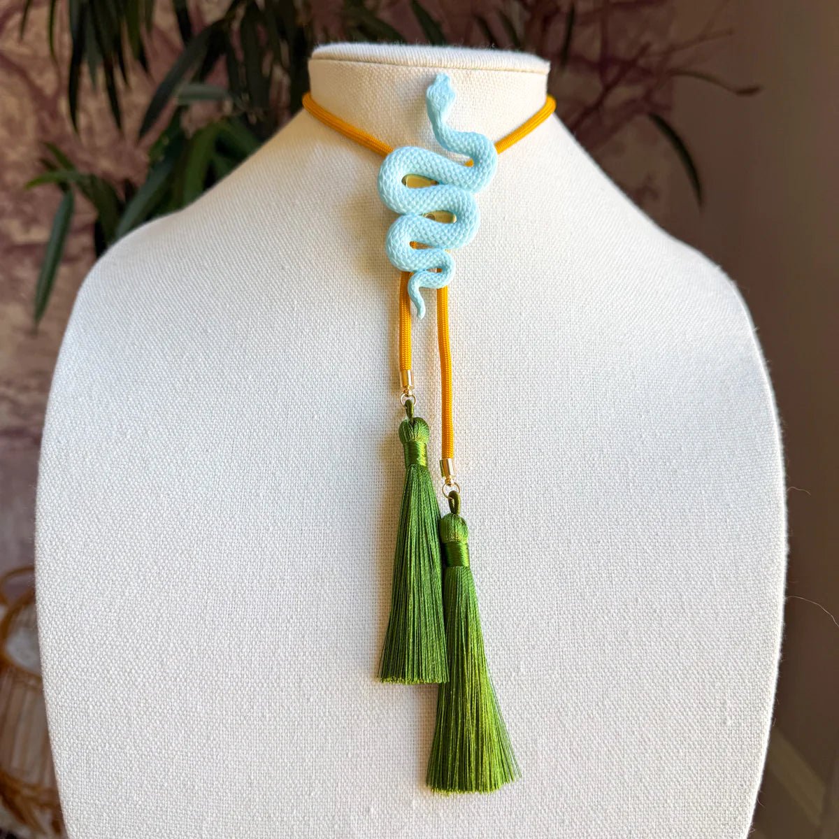 Snake Bolo Baby Blue with Golden Yellow & Olive - Jewelry - Necklaces - Rahya