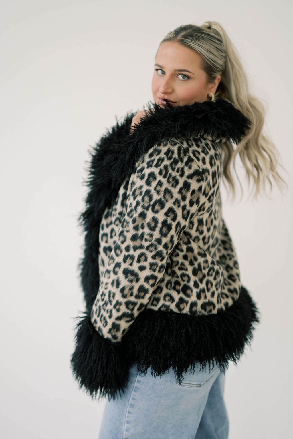 Snow Lovers Leopard Fur Jacket - Outerwear - Jackets - Blue B